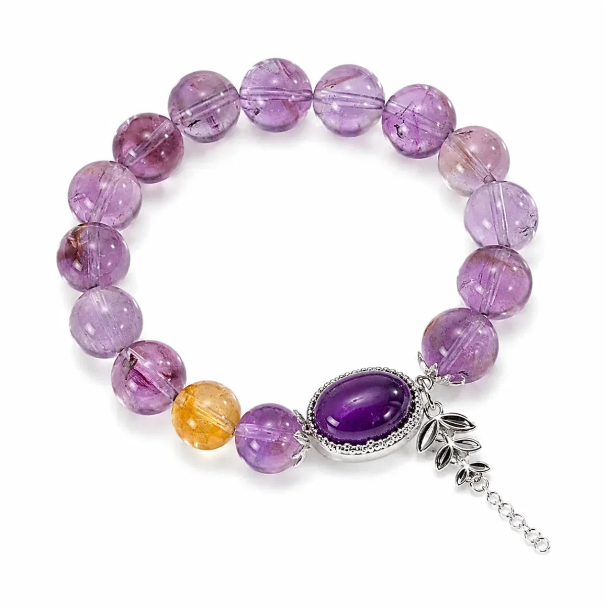 Amethyst Cabochon Bracelet — Natural Stone with Pearl or Tassel Accent - Amethyst Cabochon with Double-Leaf TasselTibet Art