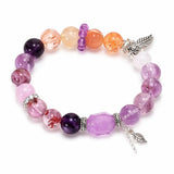 Nine Purple Fire Amethyst Tassel Bracelet — Butterfly & Leaf Crystal Charm Strand for Luck - Leaf & Butterfly TasselTibet Art