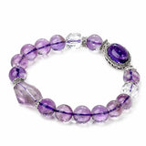 Amethyst Tower Crystal Bracelet — Natural Point Cut with Geometric Box Tibet Art