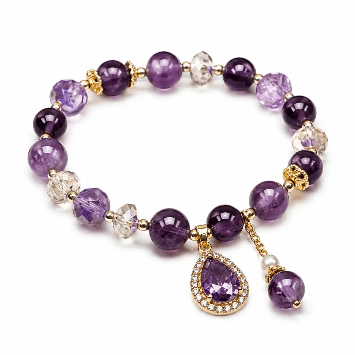 Purple Water Drop Pendant Bracelet — Amethyst Color Crystal Charm Bang Tibet Art