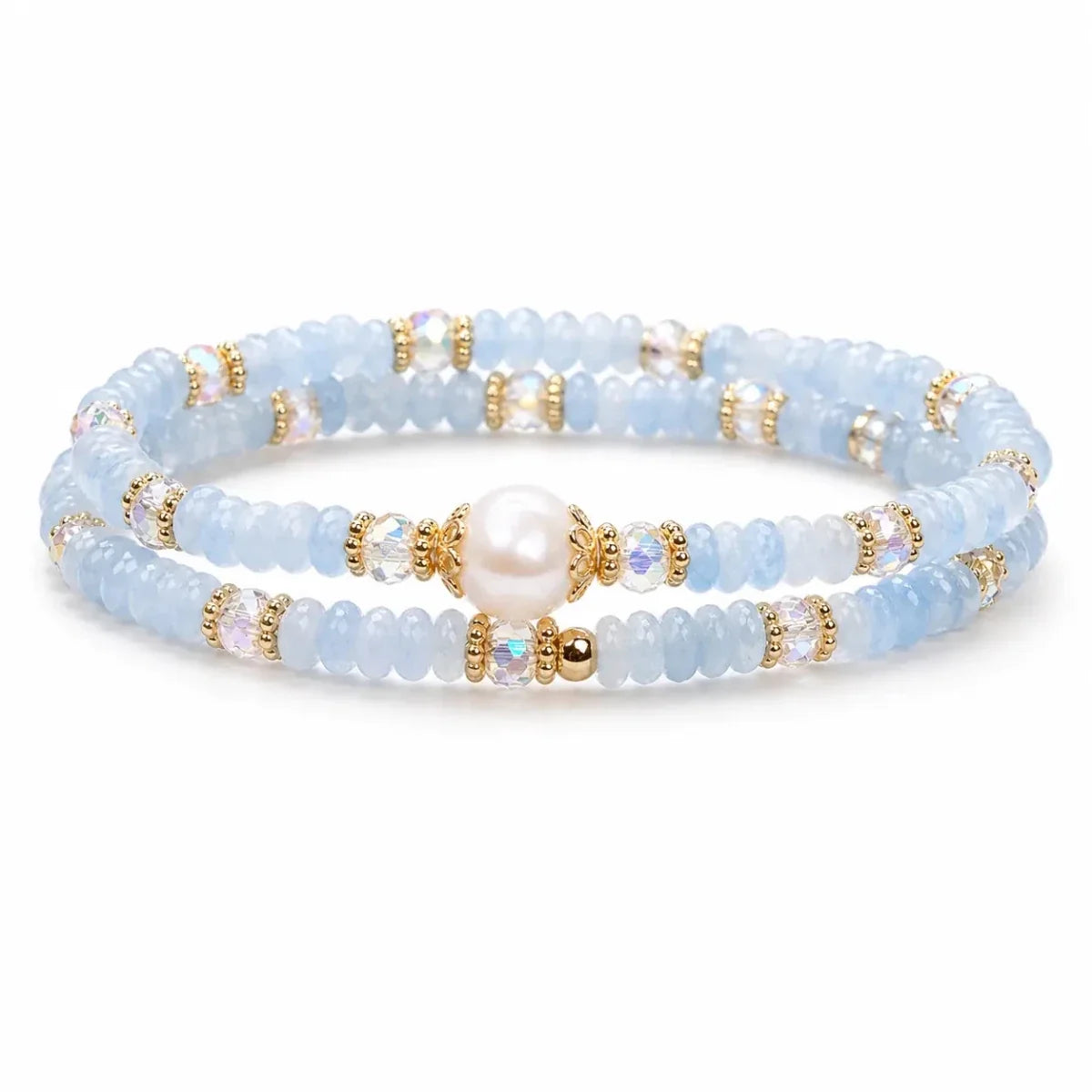 Aquamarine Minimalist Bead Bracelet — Natural Stone, Light Blue, Single Strand Tibet Art