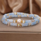 Aquamarine Minimalist Bead Bracelet — Natural Stone, Light Blue, Single Strand Tibet Art