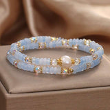 Aquamarine Minimalist Bead Bracelet — Natural Stone, Light Blue, Single Strand Tibet Art
