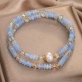 Aquamarine Minimalist Bead Bracelet — Natural Stone, Light Blue, Single Strand Tibet Art