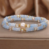 Aquamarine Minimalist Bead Bracelet — Natural Stone, Light Blue, Single Strand Tibet Art
