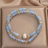 Aquamarine Minimalist Bead Bracelet — Natural Stone, Light Blue, Single Strand Tibet Art