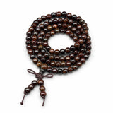Multi-Wood 108-Bead Mala Bracelet — Natural Wood Prayer Beads for Daily Wear & Meditation - Black Leather Wood 6mmTibet Art