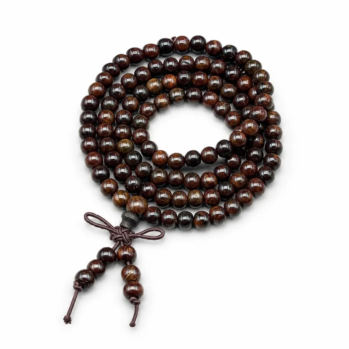 Multi-Wood 108-Bead Mala Bracelet — Natural Wood Prayer Beads for Daily Wear & Meditation - Black Leather Wood 6mmTibet Art