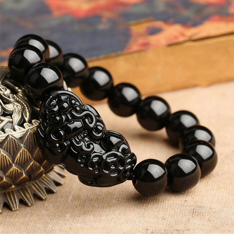 Obsidian Bracelet - Pixiu Bracelet for Wealth - Tibet Art
