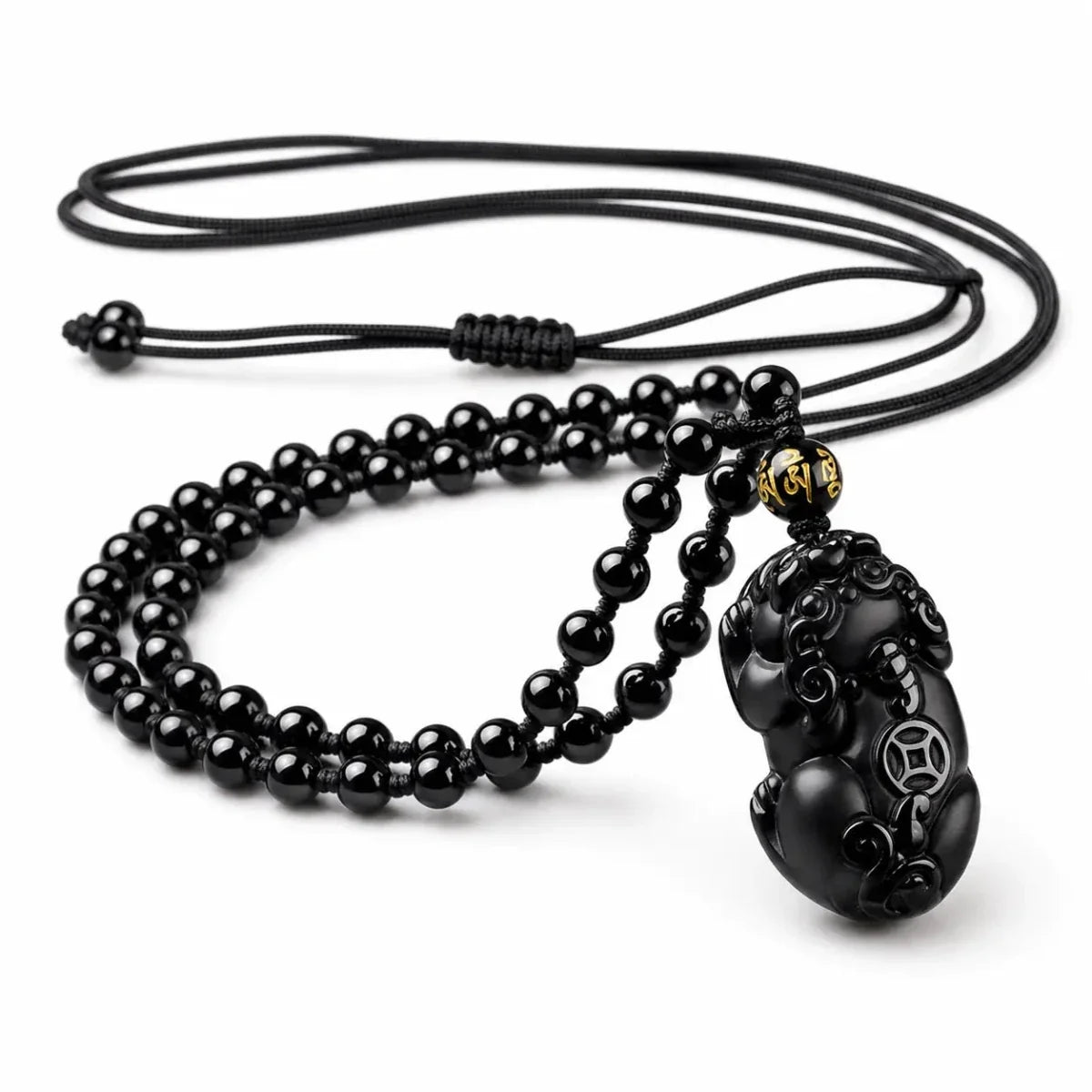 Black Obsidian Pixiu Necklace — Wealth Protection and Personal Feng Shui Charm Tibet Art