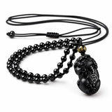 Black Obsidian Pixiu Necklace — Wealth Protection and Personal Feng Shui Charm Tibet Art