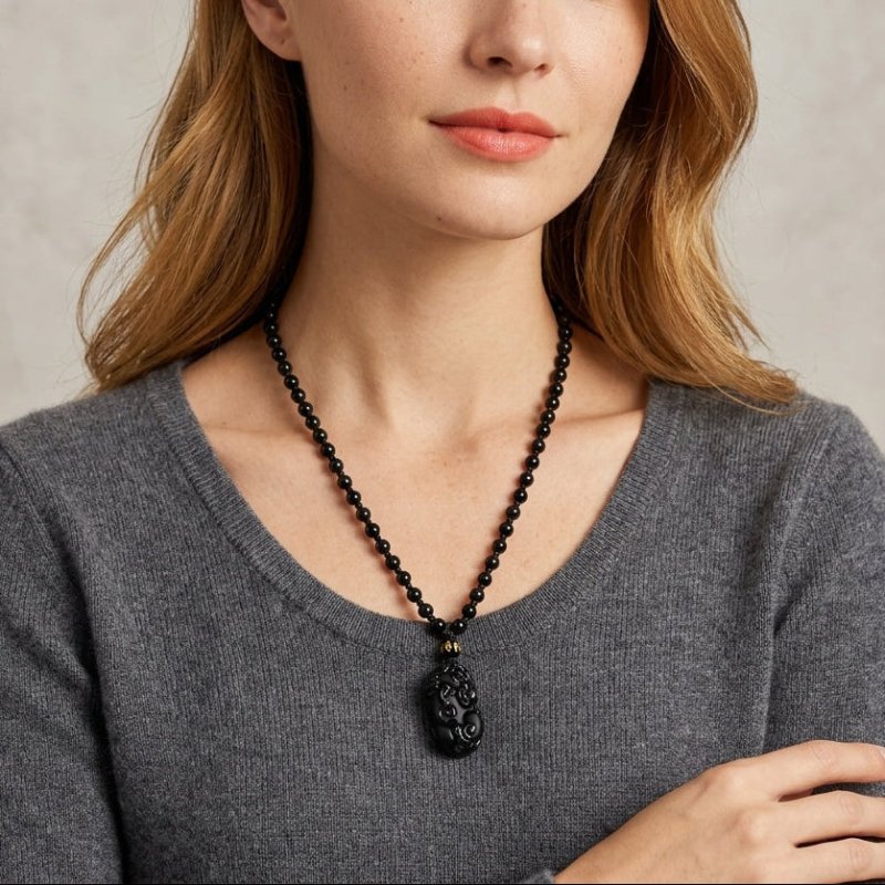 Black Obsidian Pixiu Necklace — Wealth Protection and Personal Feng Shui Charm - Tibet Art