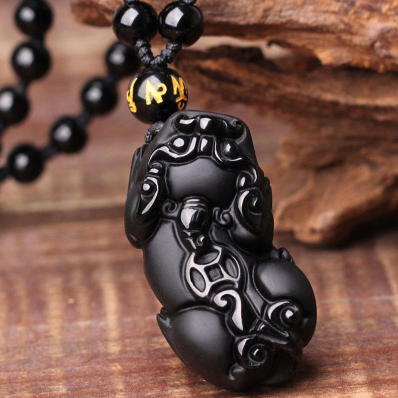Black Obsidian Pixiu Necklace — Wealth Protection and Personal Feng Shui Charm - Tibet Art