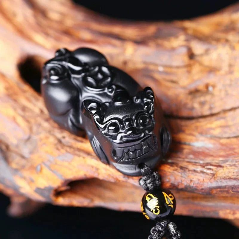 Black Obsidian Pixiu Necklace — Wealth Protection and Personal Feng Shui Charm - Tibet Art