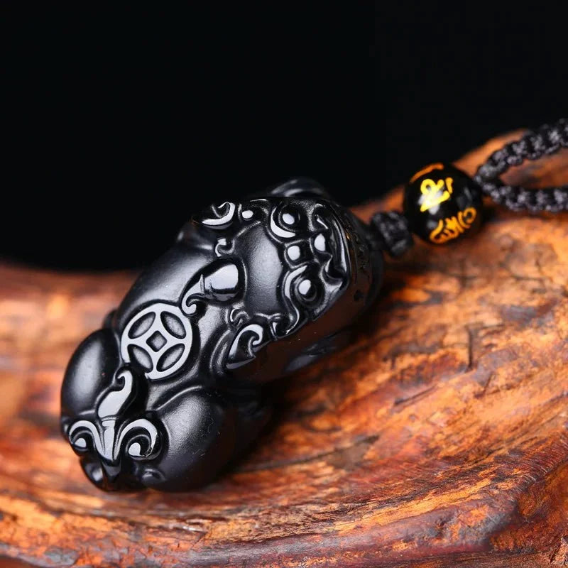 Black Obsidian Pixiu Necklace — Wealth Protection and Personal Feng Shui Charm - Tibet Art