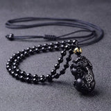 Black Obsidian Pixiu Necklace — Wealth Protection and Personal Feng Shui Charm - Tibet Art