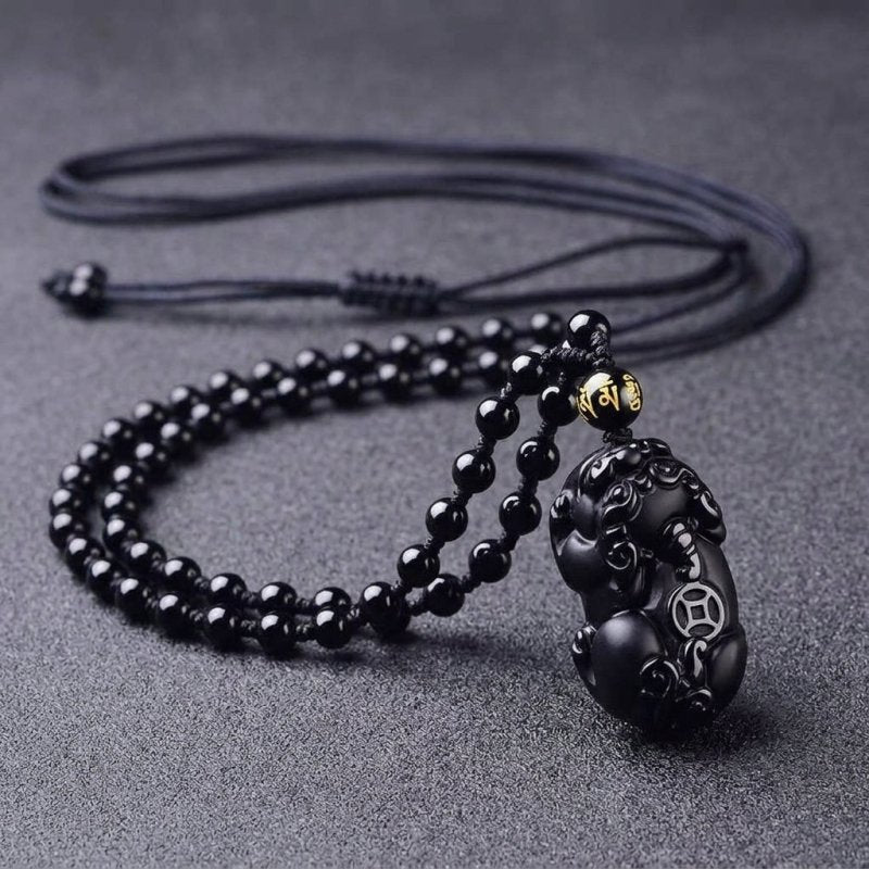 Black Obsidian Pixiu Necklace — Wealth Protection and Personal Feng Shui Charm - Tibet Art