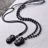 Black Obsidian Pixiu Necklace — Wealth Protection and Personal Feng Shui Charm - Tibet Art
