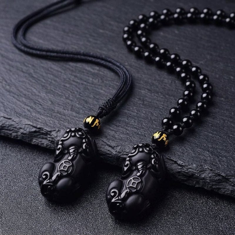 Black Obsidian Pixiu Necklace — Wealth Protection and Personal Feng Shui Charm - Tibet Art
