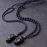 Black Obsidian Pixiu Necklace — Wealth Protection and Personal Feng Shui Charm - Tibet Art