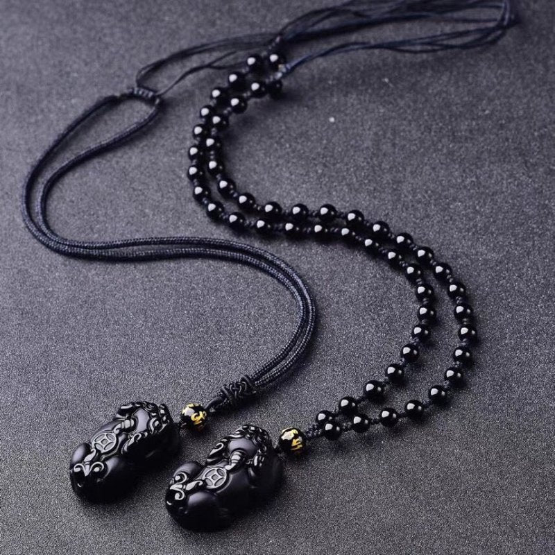 Black Obsidian Pixiu Necklace — Wealth Protection and Personal Feng Shui Charm - Tibet Art