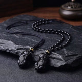 Black Obsidian Pixiu Necklace — Wealth Protection and Personal Feng Shui Charm - Tibet Art