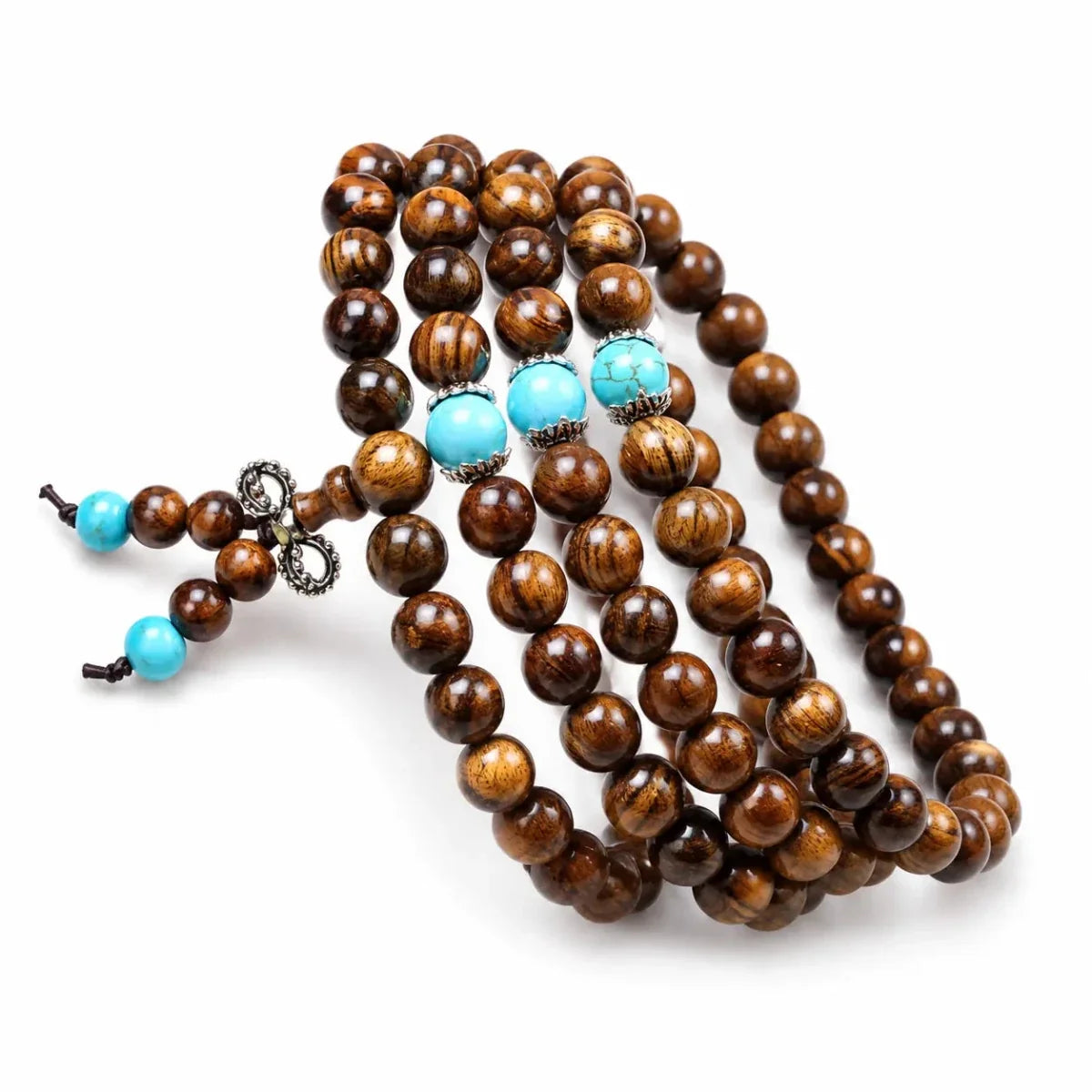 Black Rosewood 108-Bead Mala Bracelet — Natural Wood Prayer Beads in Round, Barrel & Wrap Styles - Round Beads 6mm × 108 with SpacersTibet Art
