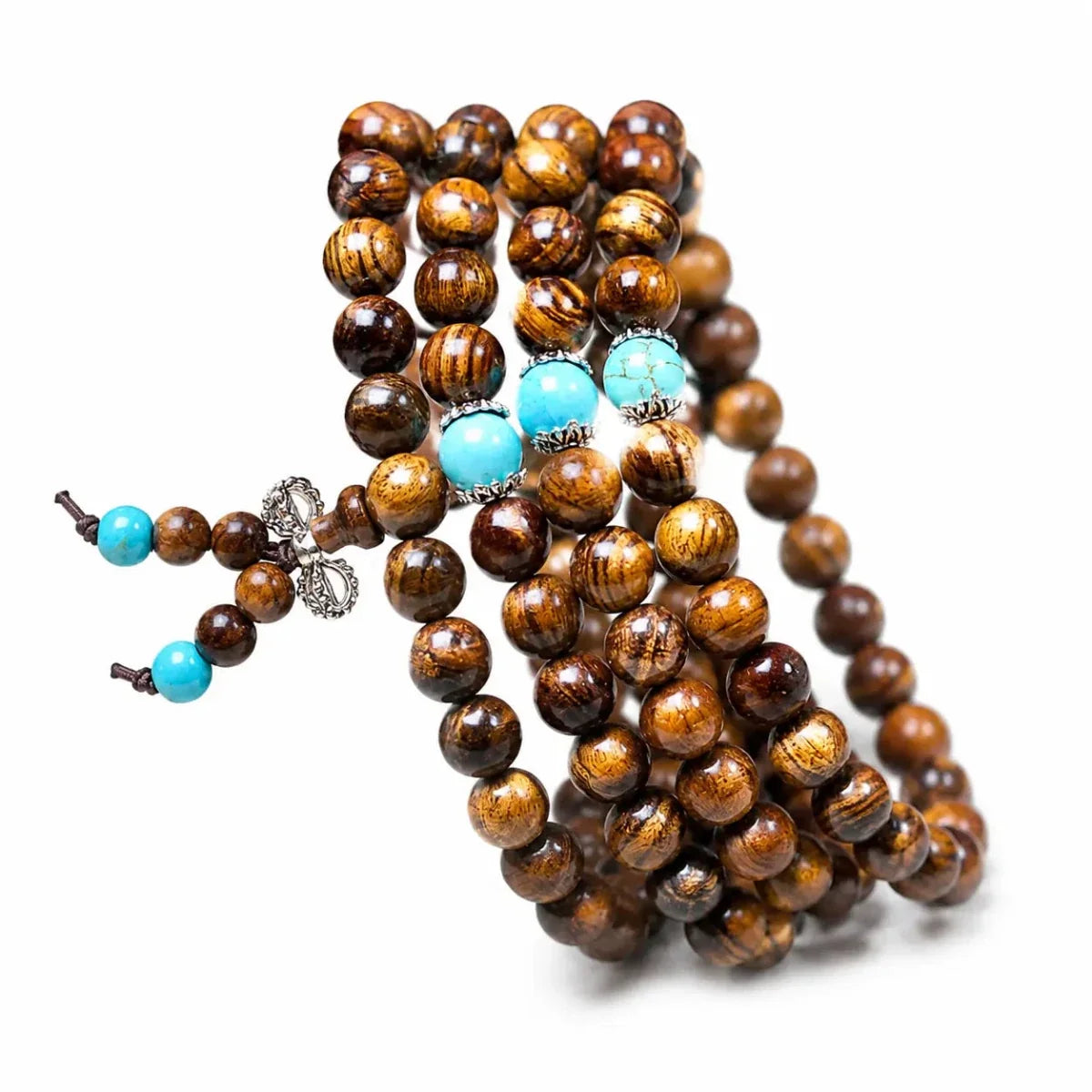 Black Rosewood 108-Bead Mala Bracelet — Natural Wood Prayer Beads in Round, Barrel & Wrap Styles - Round Beads 8mm × 108 with SpacersTibet Art