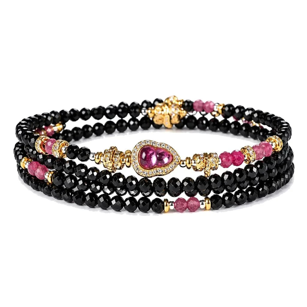 Black Tourmaline & Aquamarine Five Elements Wrap — Bracelet or Necklace, You Decide Tibet Art