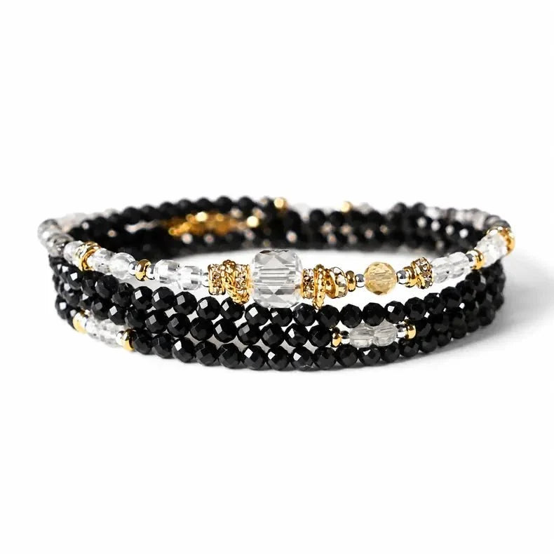 Black Tourmaline & Aquamarine Five Elements Wrap — Bracelet or Necklace, You Decide Tibet Art