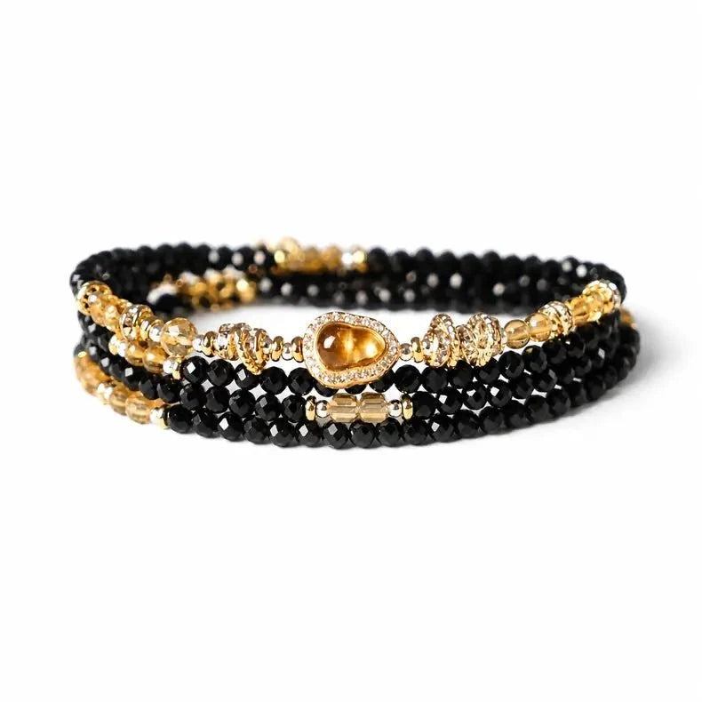 Black Tourmaline & Aquamarine Five Elements Wrap — Bracelet or Necklace, You Decide Tibet Art