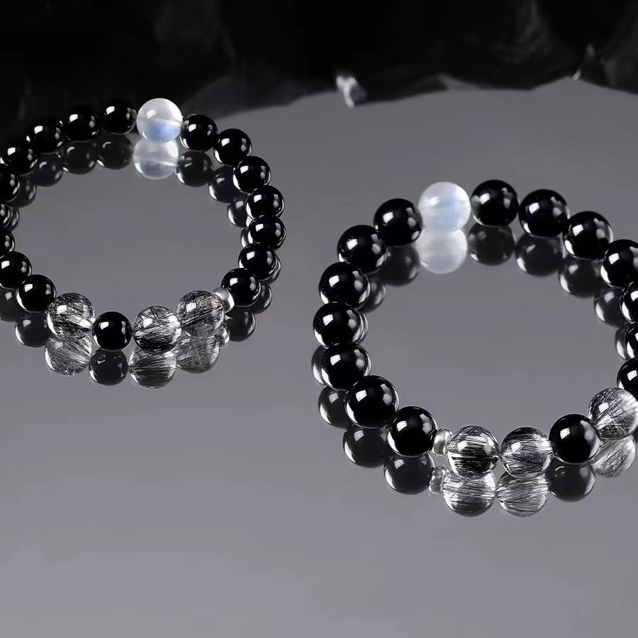 Black Tourmaline & Rutilated Quartz Bracelet — Dark Stone, Steady Ground - Tibet Art
