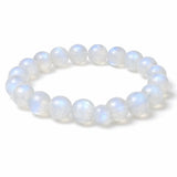 Natural Blue Moonstone Bracelet 8mm — Collector-Grade Crystal with Ice Tibet Art