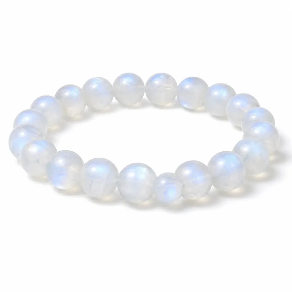 Natural Blue Moonstone Bracelet 8mm — Collector-Grade Crystal with Ice Tibet Art