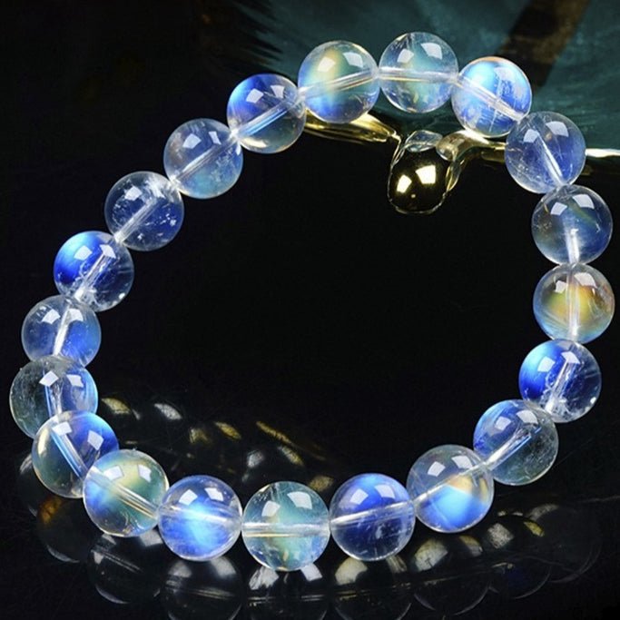 Indian Blue Moonstone Bracelet — 7A Glass-Body Ice Grade, Collector Quality Tibet Art