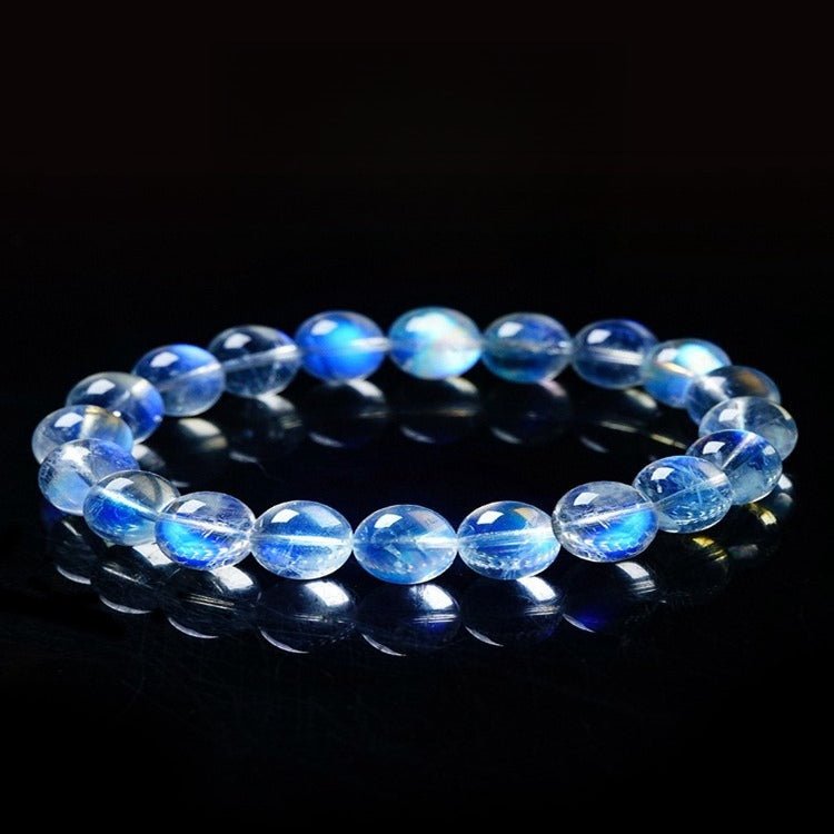 Indian Blue Moonstone Bracelet — 7A Glass-Body Ice Grade, Collector Quality Tibet Art
