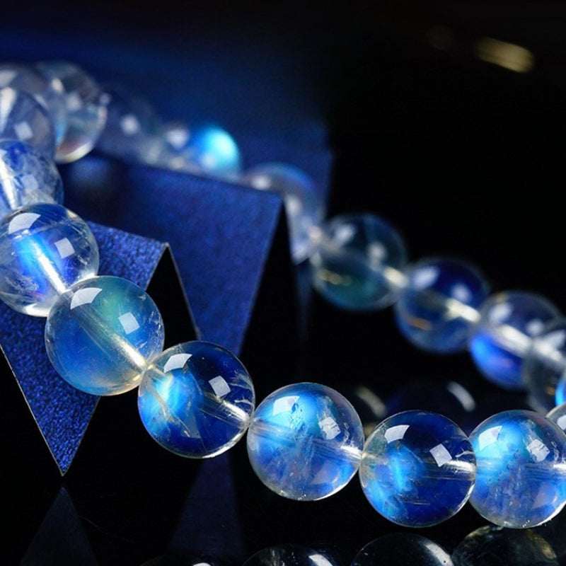 Indian Blue Moonstone Bracelet — 7A Glass-Body Ice Grade, Collector Quality Tibet Art