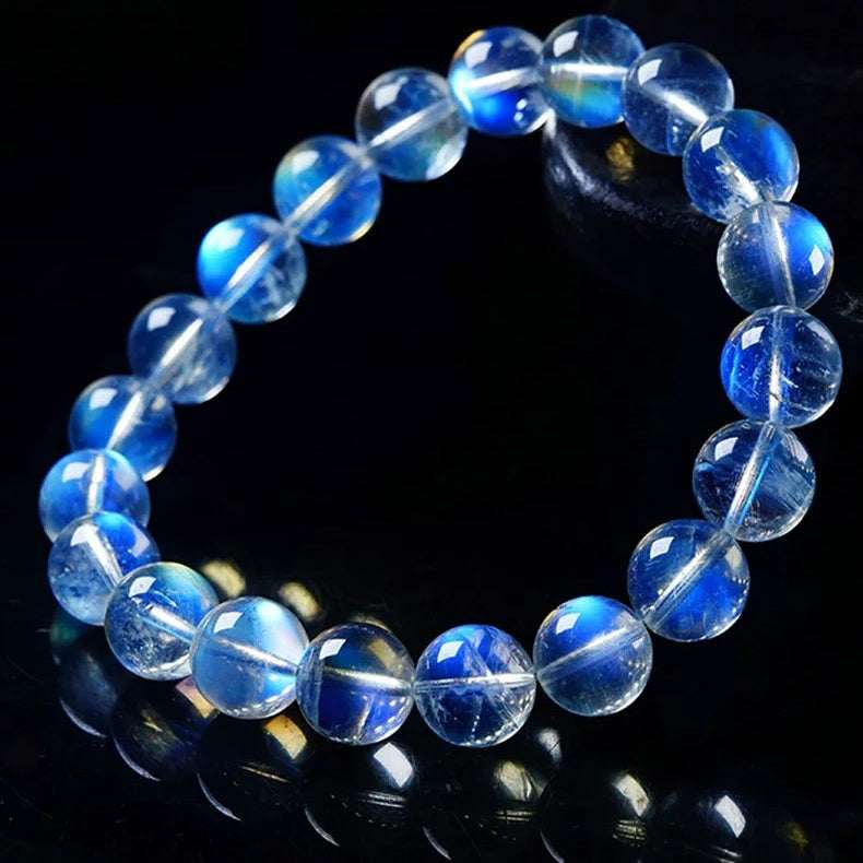 Indian Blue Moonstone Bracelet — 7A Glass-Body Ice Grade, Collector Quality Tibet Art