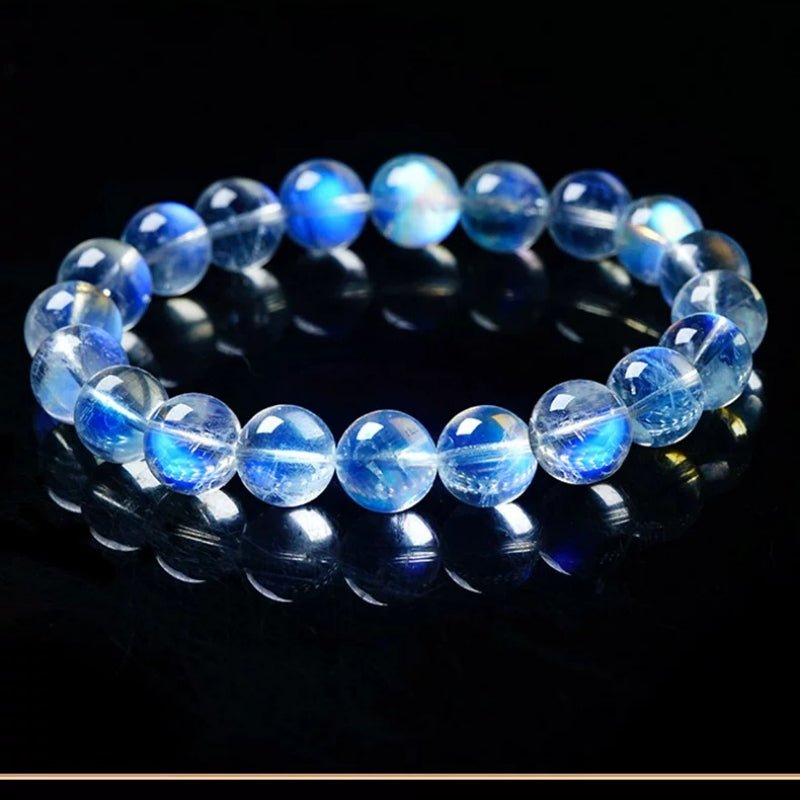 Indian Blue Moonstone Bracelet — 7A Glass-Body Ice Grade, Collector Quality Tibet Art