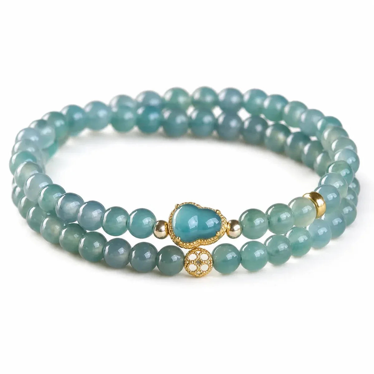 Blue Jade Double-Wrap Gourd Bracelet — Two Loops, One Stone Tibet Art