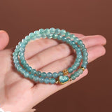 Blue Jade Double-Wrap Gourd Bracelet — Two Loops, One Stone - 6mm BeadsTibet Art