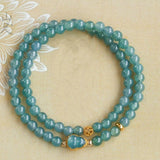 Blue Jade Double-Wrap Gourd Bracelet — Two Loops, One Stone - 6mm BeadsTibet Art