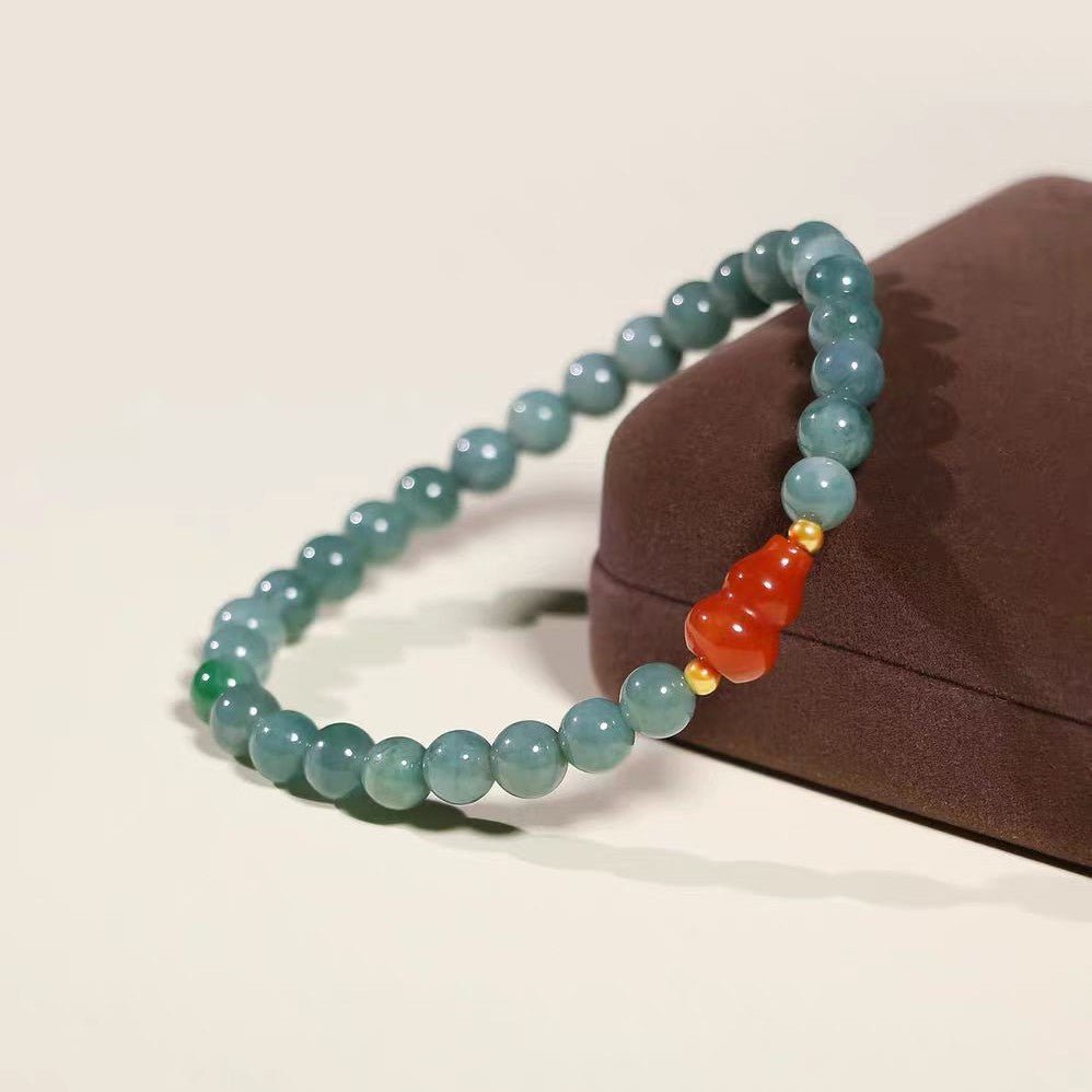 Blue Water Jade Gourd Bracelet — Red Fortune Beads for Everyday Luck - 6mmTibet Art
