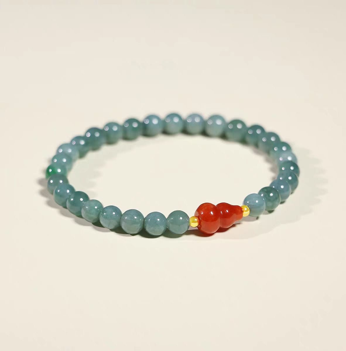 Blue Water Jade Gourd Bracelet — Red Fortune Beads for Everyday Luck - 6mmTibet Art