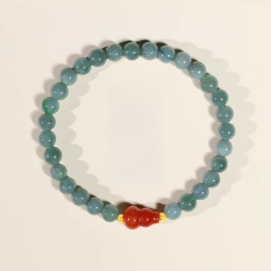 Blue Water Jade Gourd Bracelet — Red Fortune Beads for Everyday Luck - 6mmTibet Art