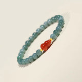Blue Water Jade Gourd Bracelet — Red Fortune Beads for Everyday Luck - 6mmTibet Art