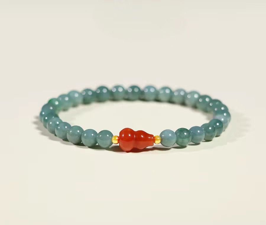 Blue Water Jade Gourd Bracelet — Red Fortune Beads for Everyday Luck - 6mmTibet Art