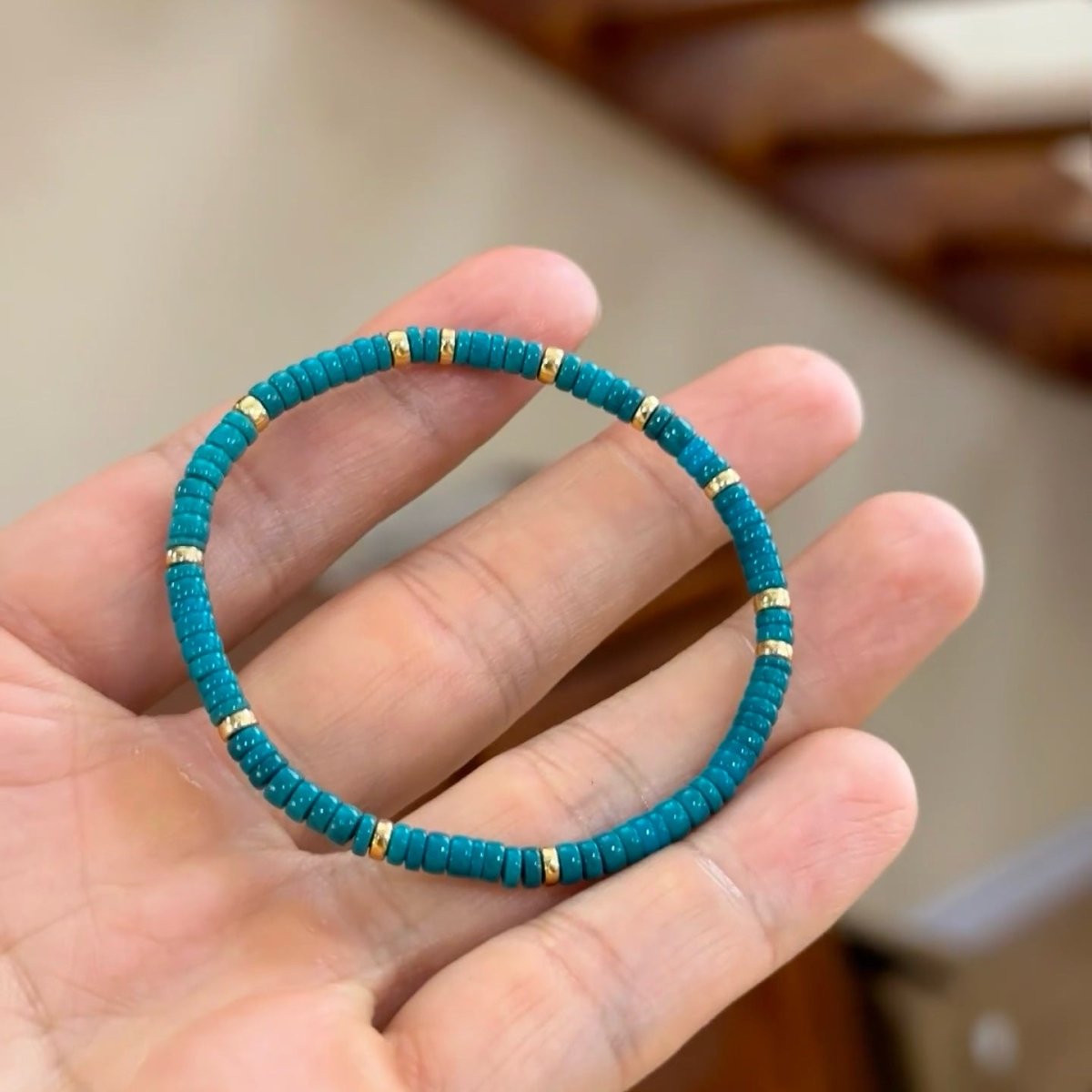 8A High-Blue Magnesite Bracelet - Flat Beads, Clean Finish - 8A High-Blue MagnesiteTibet Art