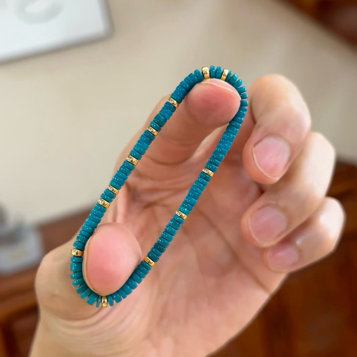 8A High-Blue Magnesite Bracelet - Flat Beads, Clean Finish - 8A High-Blue MagnesiteTibet Art