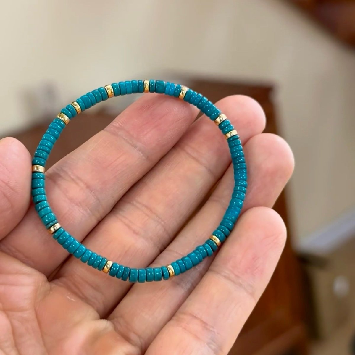 8A High-Blue Magnesite Bracelet - Flat Beads, Clean Finish - 8A High-Blue MagnesiteTibet Art